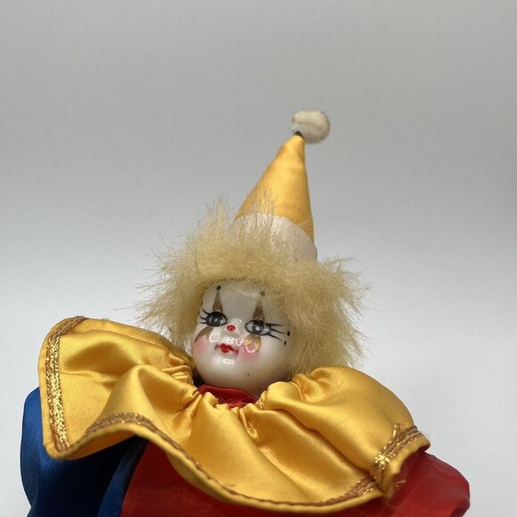 Vintage Porcelain Head Jester Clown Doll 9" Collectible Circus Sand Filled - Picture 6 of 14